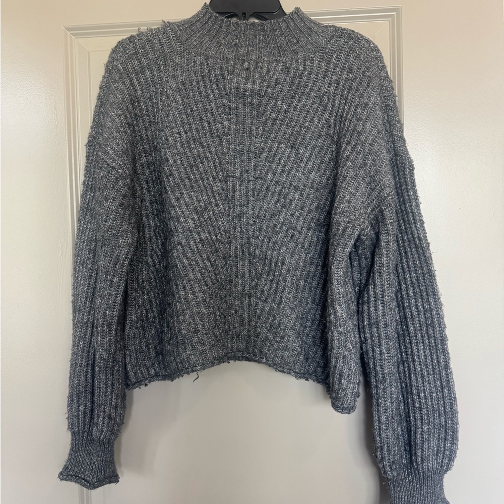 Cropped Mock Neck Knit Sweater
